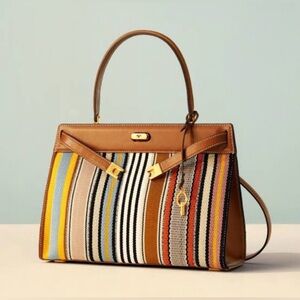 Tory Burch Lee Radziwill Patchwork Webbing & Leather Bag.